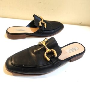 Steven New York Black  Faux Leather Mules with Gold Buckle size 9M
